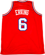 Philadelphia 76ers Julius "Dr. J" Erving Autographed Red Jersey Beckett BAS Witness Stock #230292