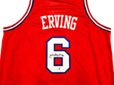 Philadelphia 76ers Julius "Dr. J" Erving Autographed Red Jersey Beckett BAS Witness Stock #230292