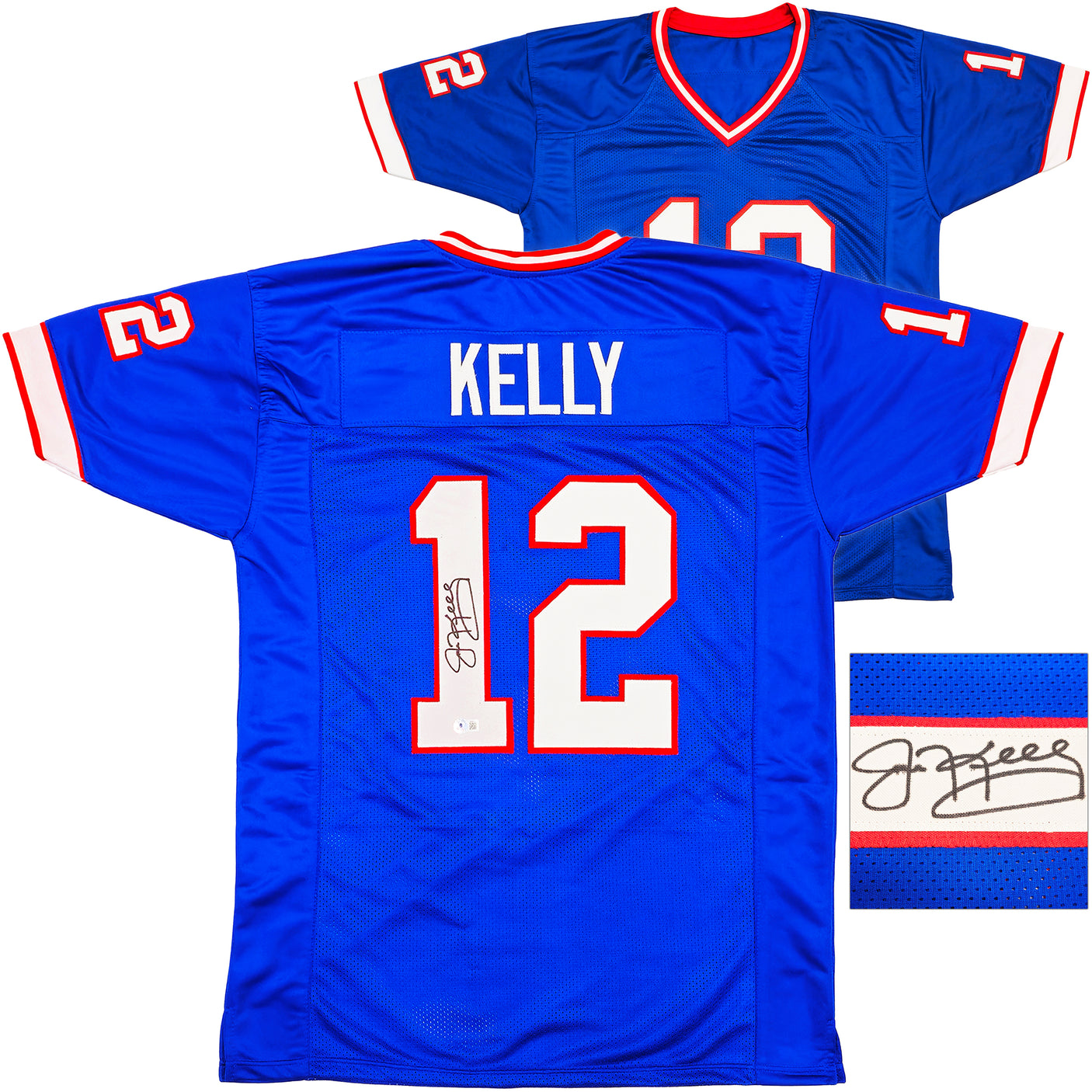 Buffalo Bills Jim Kelly Autographed Blue Jersey Beckett BAS Witness Stock #230185