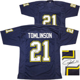 San Diego Chargers LaDainian Tomlinson Autographed Dark Blue Jersey "HOF 17" Beckett BAS Witness Stock #230585