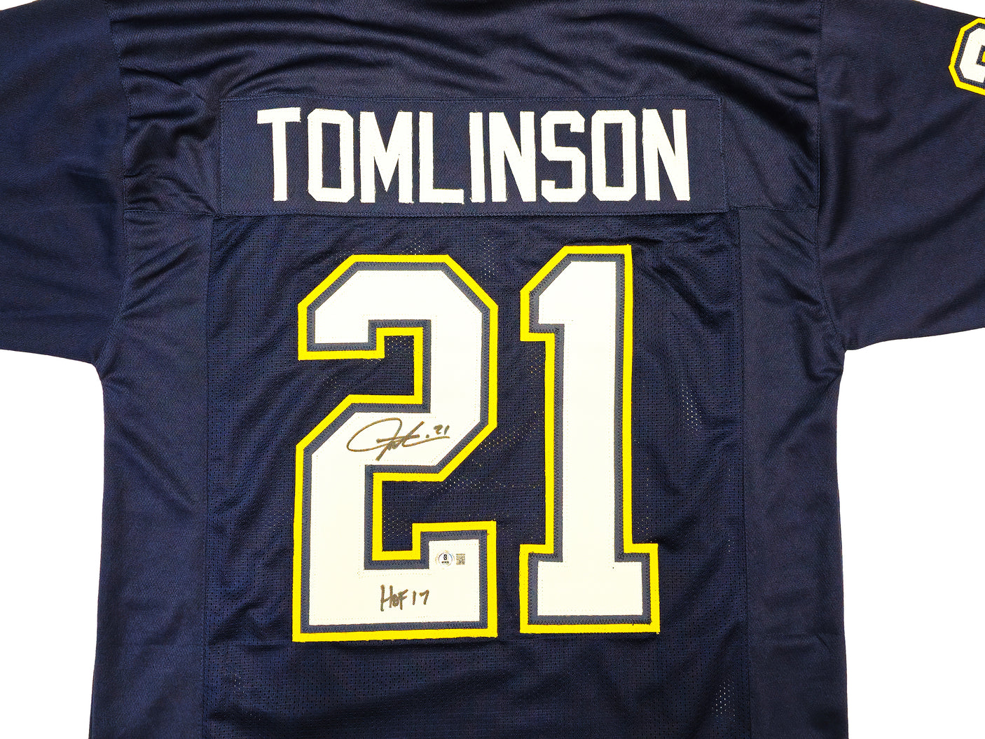 San Diego Chargers LaDainian Tomlinson Autographed Dark Blue Jersey "HOF 17" Beckett BAS Witness Stock #230585