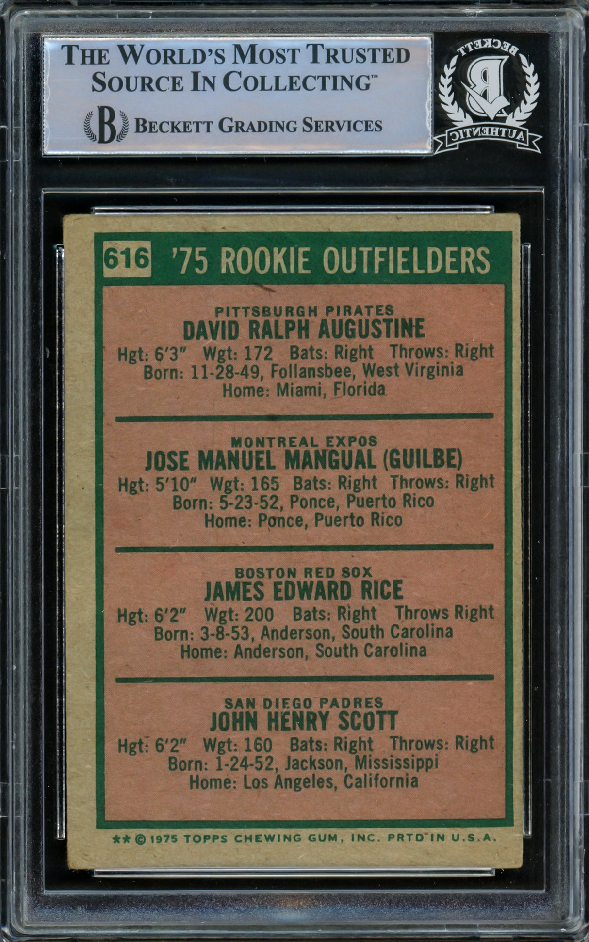 1975 Topps Card #616 Autographed Signed By All 4 Including Jim Rice Beckett BAS #15499354