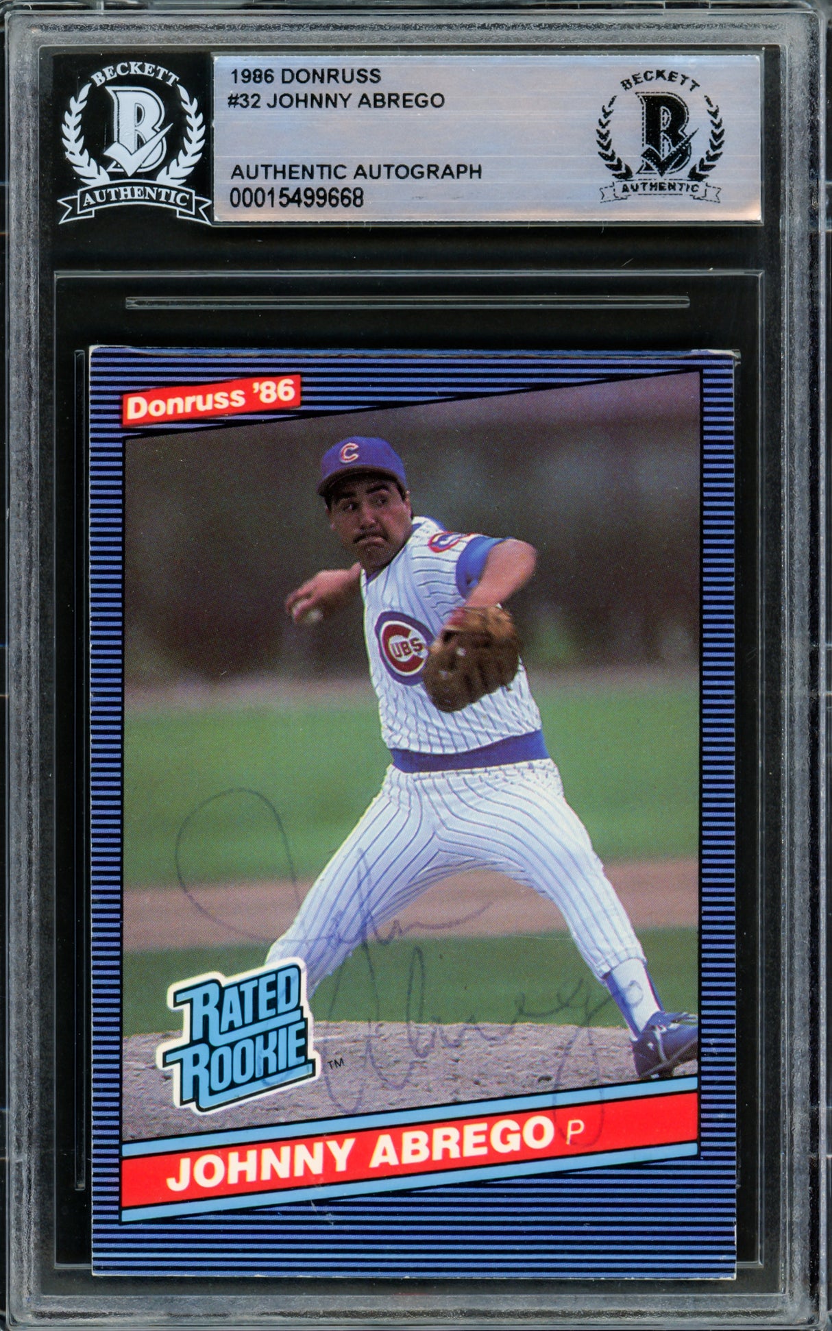 Johnny Abrego Autographed 1986 Donruss Rated Rookie Card #32 Chicago Cubs Beckett BAS #15499668
