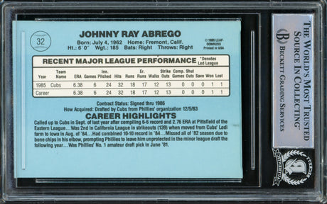 Johnny Abrego Autographed 1986 Donruss Rated Rookie Card #32 Chicago Cubs Beckett BAS #15499668