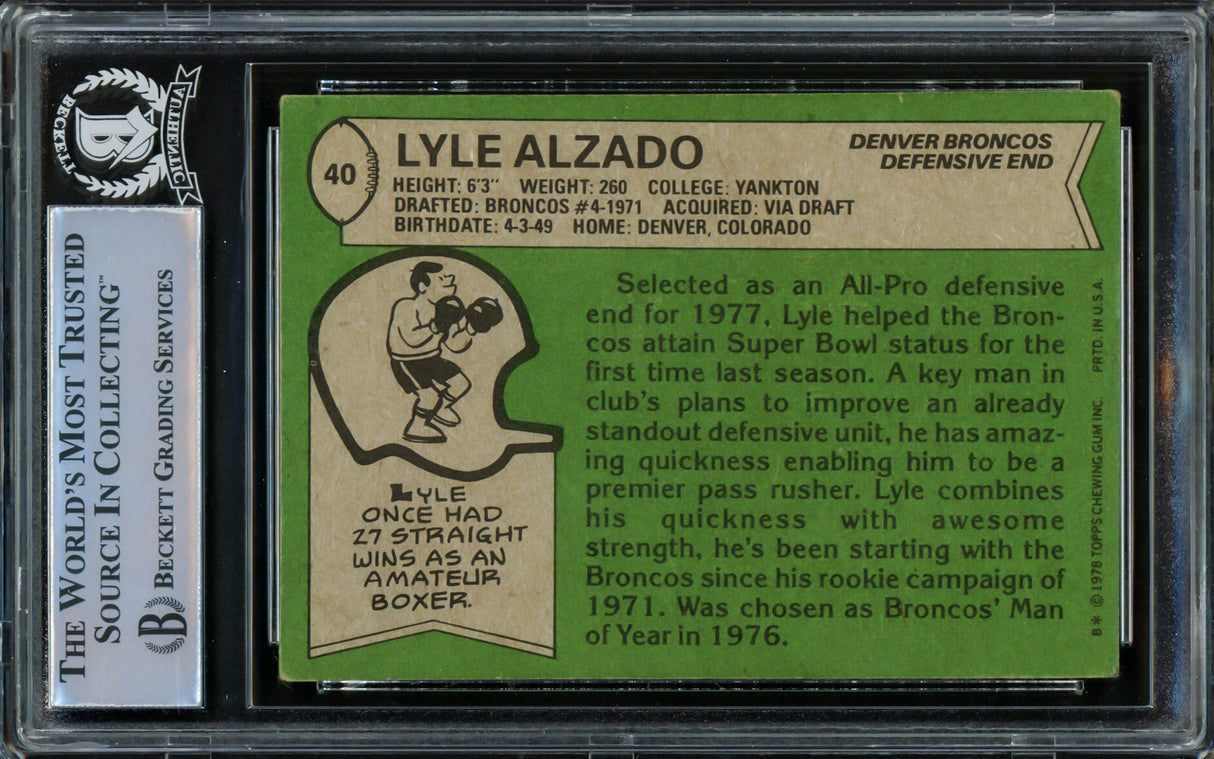 Lyle Alzado Autographed 1978 Topps Card #40 Denver Broncos Beckett BAS #15499675