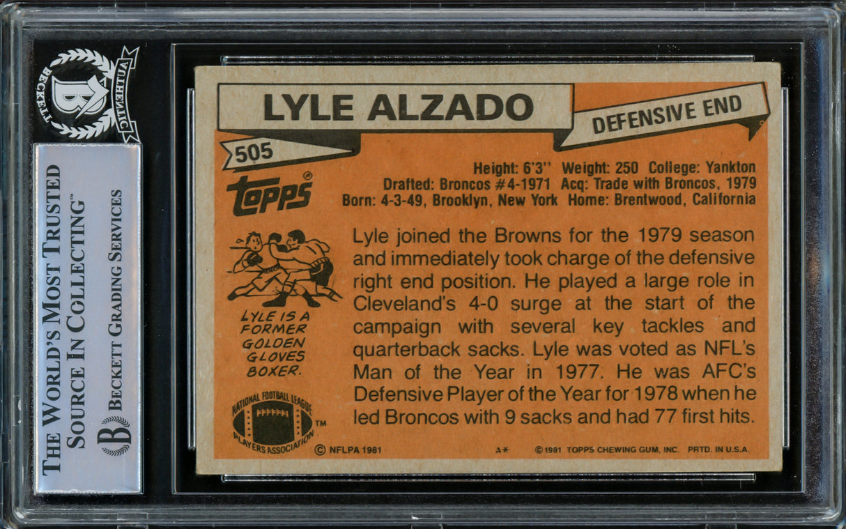 Lyle Alzado Autographed 1981 Topps Card #505 Cleveland Browns Beckett BAS #15499683