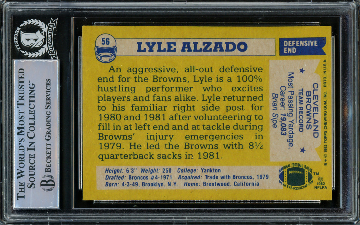 Lyle Alzado Autographed 1982 Topps Card #56 Cleveland Browns Beckett BAS #15499689
