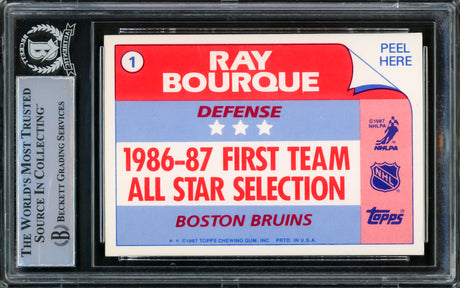 Ray Bourque Autographed 1987-88 Topps Stickers Card #1 Boston Bruins Beckett BAS #15499720
