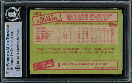 Roger Clemens Autographed 1985 Topps Rookie Card #181 Boston Red Sox Vintage Signature Beckett BAS #15499734