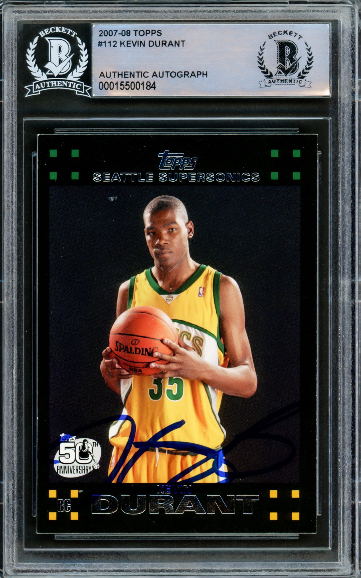 Kevin Durant Autographed 2007-08 Topps Rookie Card #112 Seattle Sonics On Card Beckett BAS #15500184