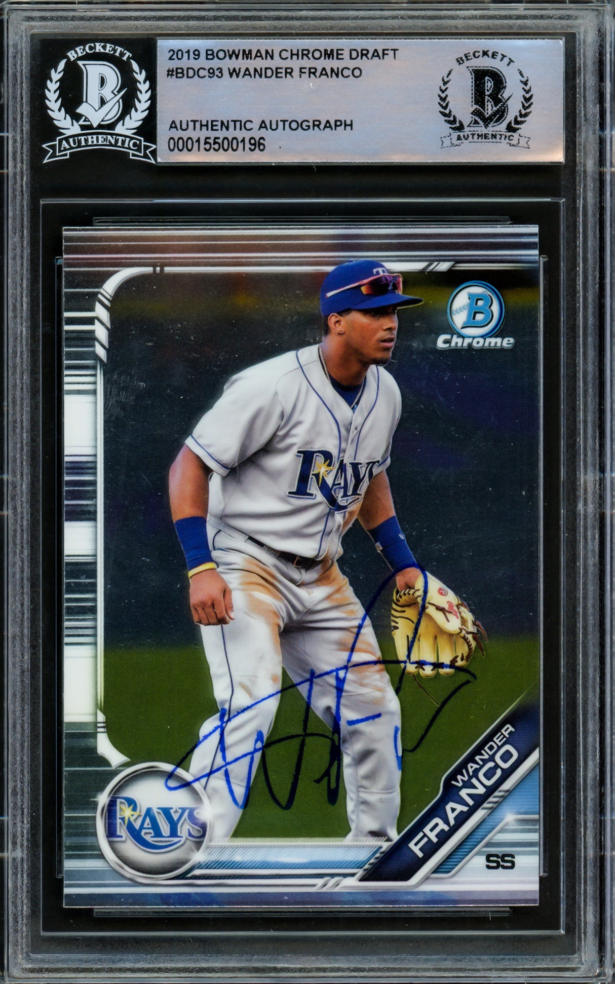 Wander Franco Autographed 2019 Bowman Chrome Draft Rookie Card #BDC-93 Tampa Bay Rays Beckett BAS #15500196