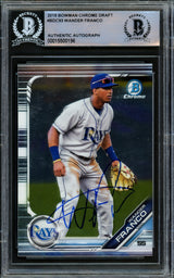 Wander Franco Autographed 2019 Bowman Chrome Draft Rookie Card #BDC-93 Tampa Bay Rays Beckett BAS #15500196
