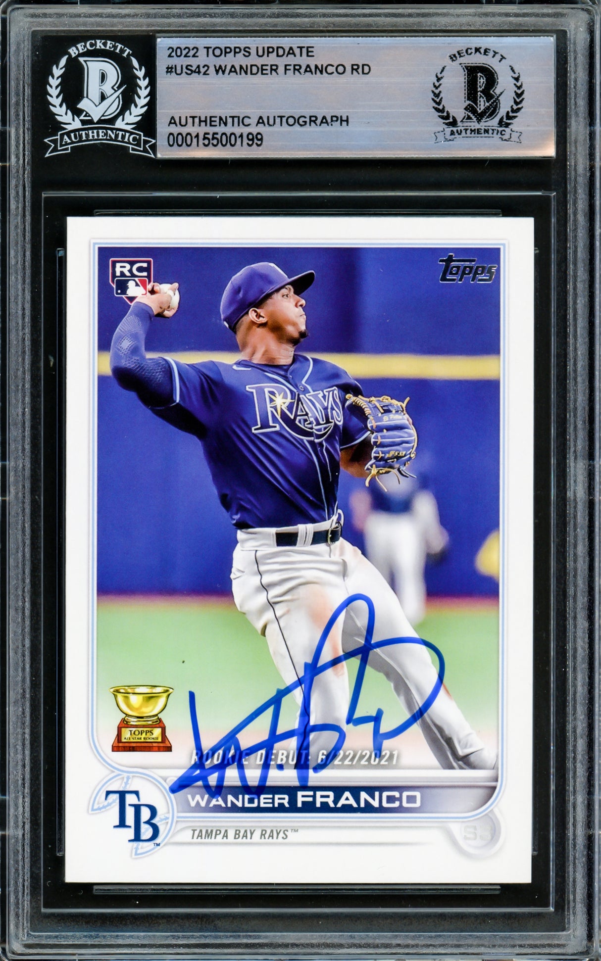 Wander Franco Autographed 2022 Topps Update Rookie Card #US42 Tampa Bay Rays Beckett BAS #15500199