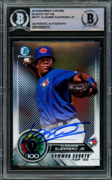 Vladimir Guerrero Jr Autographed 2018 Bowman Chrome Scouts Top 100 Rookie Card #BTP-1 Toronto Blue Jays Beckett BAS #15500373
