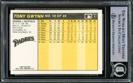 Tony Gwynn Autographed 1987 Fleer Award Winner Card #19 San Diego Padres Beckett BAS #15500383