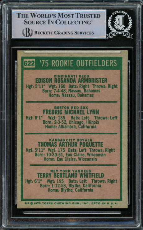 Fred Lynn Autographed 1975 Topps Rookie Card #622 Boston Red Sox Vintage Signature Beckett BAS #15500403