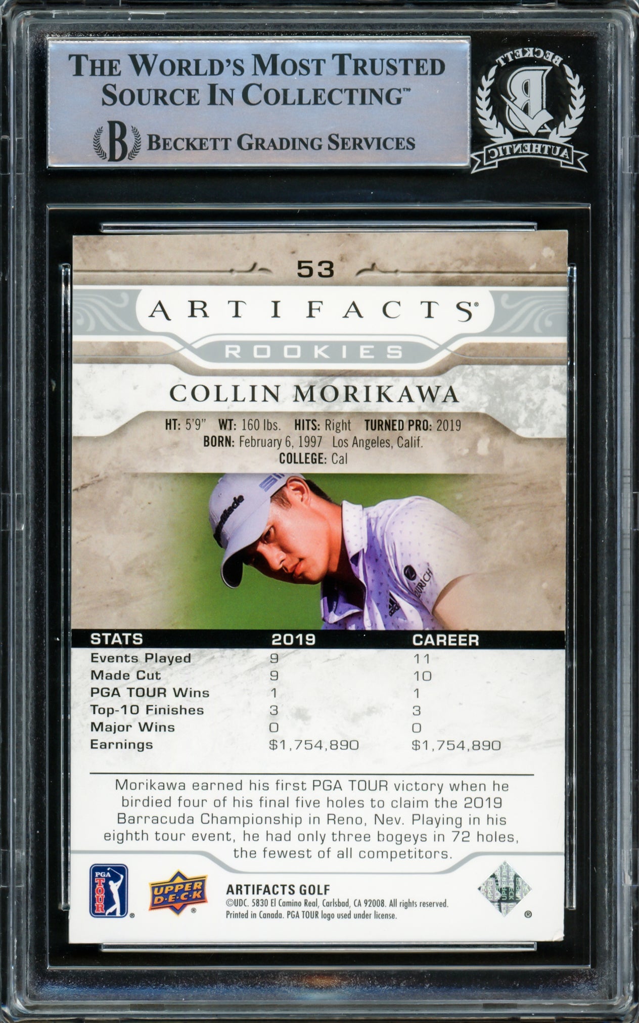 Collin Morikawa Autographed 2021 Upper Deck Artifacts Rookie Card #53 #974/999 Beckett BAS #15500552