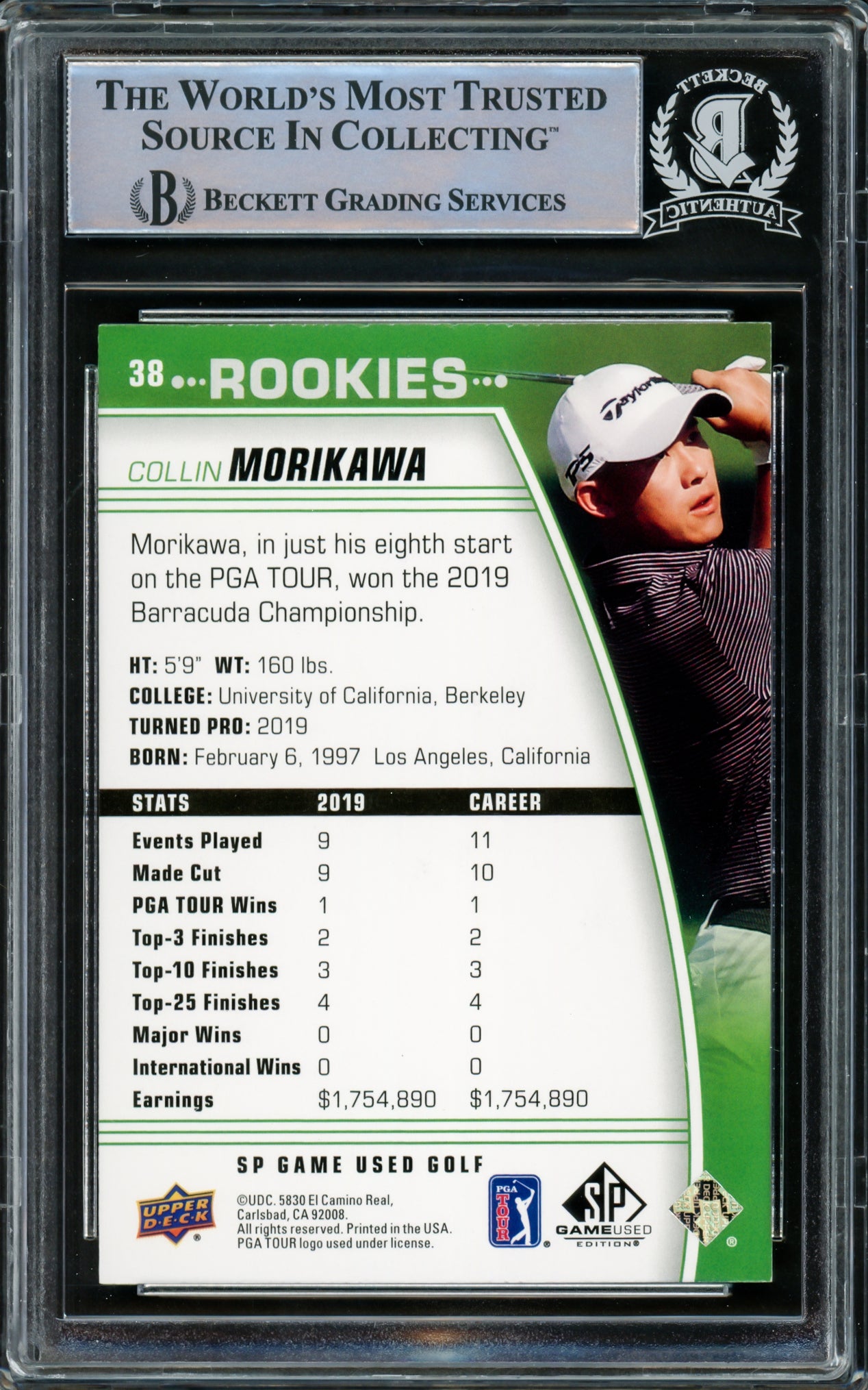Collin Morikawa Autographed 2021 Upper Deck SP Game Used Rookie Card #38 Beckett BAS #15500555