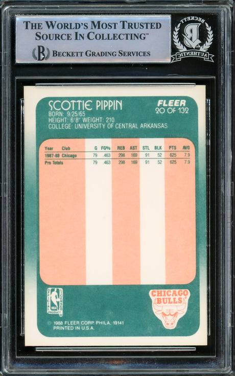 Scottie Pippen Autographed 1988-89 Fleer Card #20 Chicago Bulls Beckett BAS #15500576