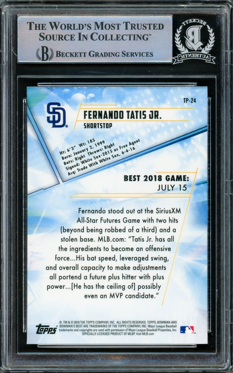 Fernando Tatis Jr. Autographed 2018 Bowman's Best Top Prospect Rookie Card #TP-24 San Diego Padres Beckett BAS #15500717