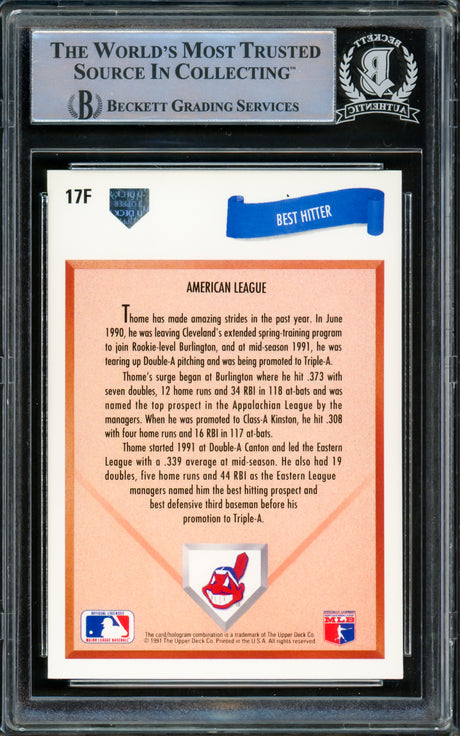 Jim Thome Autographed 1991 Upper Deck Rookie Card #17F Cleveland Indians Beckett BAS #15500724