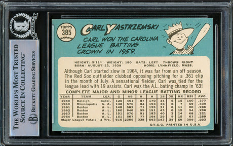 Carl Yastrzemski Autographed 1965 Topps Card #385 Boston Red Sox Vintage Signature Beckett BAS #15500996