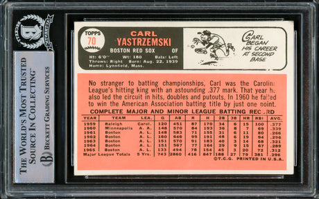 Carl Yastrzemski Autographed 1966 Topps Card #70 Boston Red Sox Vintage Signature Beckett BAS #15500997