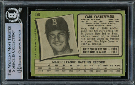 Carl Yastrzemski Autographed 1971 Topps Card #530 Boston Red Sox Beckett BAS #15501002