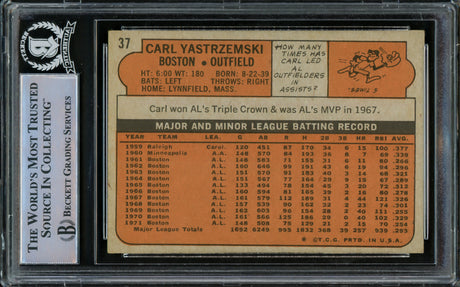 Carl Yastrzemski Autographed 1972 Topps Card #37 Boston Red Sox Beckett BAS #15501003