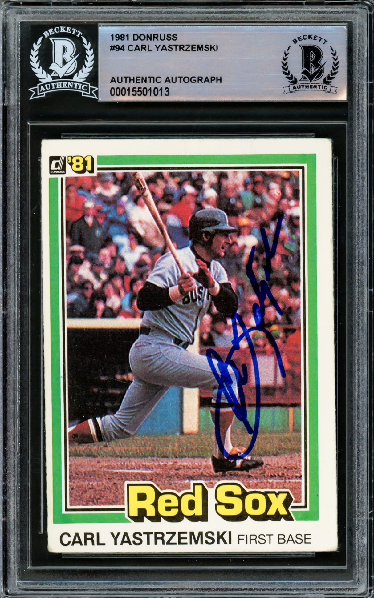 Carl Yastrzemski Autographed 1981 Donruss Card #94 Boston Red Sox Beckett BAS #15501013
