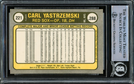 Carl Yastrzemski Autographed 1981 Fleer Card #221 Boston Red Sox Beckett BAS #15501014