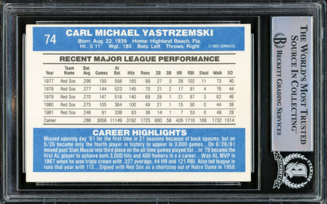 Carl Yastrzemski Autographed 1982 Donruss Card #74 Boston Red Sox Beckett BAS #15501015