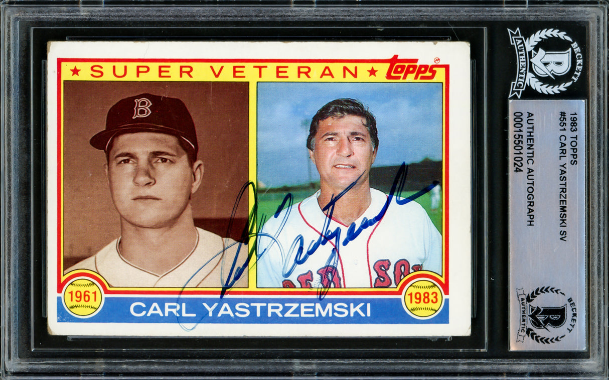Carl Yastrzemski Autographed 1983 Topps Card #551 Boston Red Sox Beckett BAS #15501024