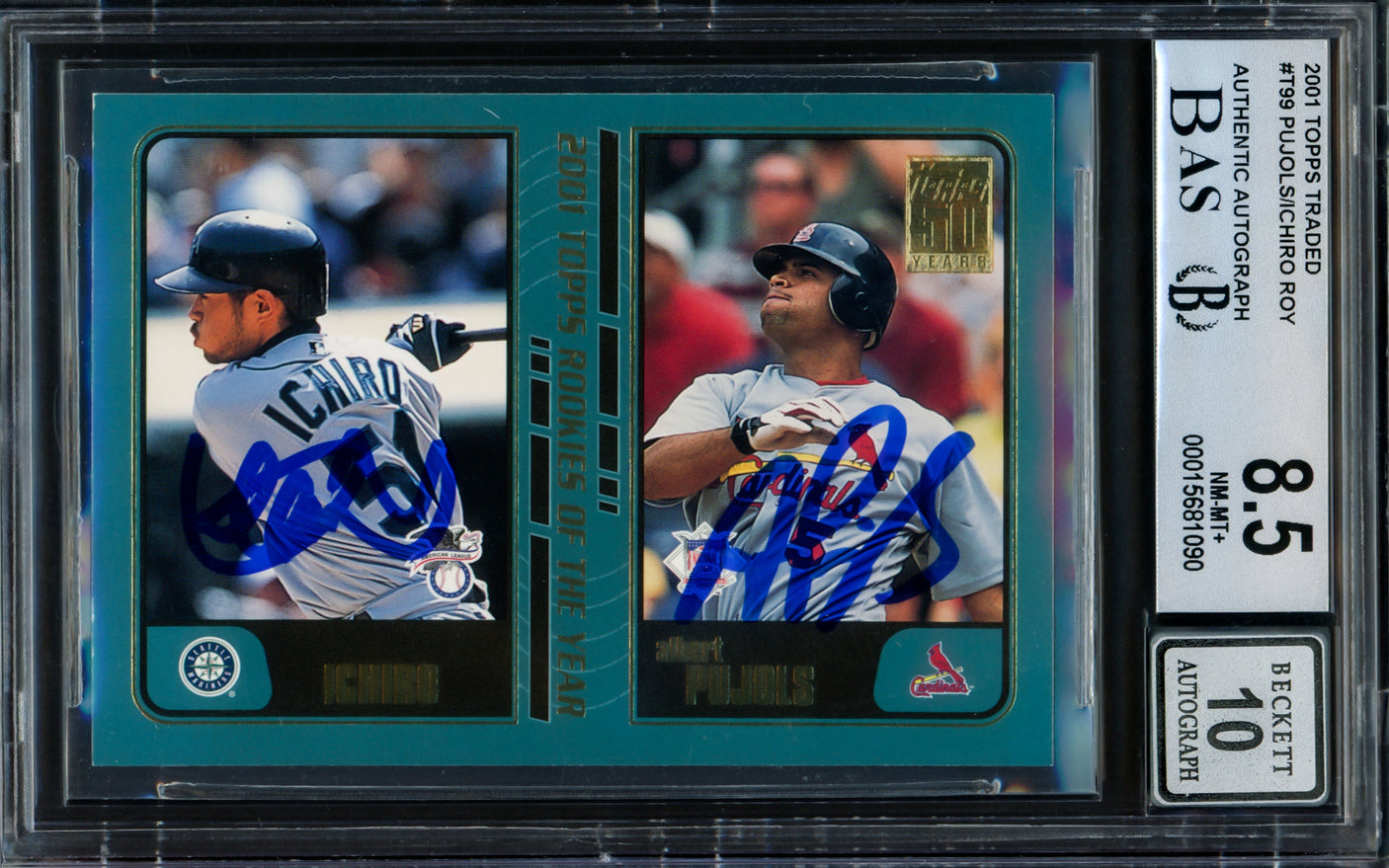 Albert Pujols & Ichiro Suzuki Autographed 2001 Topps Traded Rookie Card #T99 BGS 8.5 Auto Grade Gem Mint 10 Beckett BAS #15681090