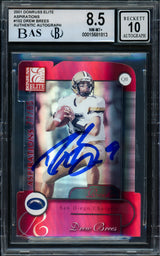 Drew Brees Autographed 2001 Donruss Elite Aspirations Rookie Card #102 San Diego Chargers BGS 8.5 Auto Grade Gem Mint 10 #77/85 Beckett BAS #15681813