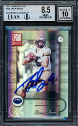 Drew Brees Autographed 2001 Donruss Elite Rookie Card #102 San Diego Chargers BGS 8.5 Auto Grade Gem Mint 10 #151/500 Beckett BAS #15681830