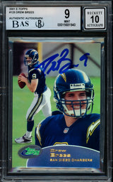 Drew Brees Autographed 2001 eTopps Rookie Card #125 San Diego Chargers BGS 9 Auto Grade Gem Mint 10 Beckett BAS #15681940