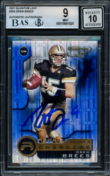 Drew Brees Autographed 2001 Quantum Leaf Rookie Card #202 San Diego Chargers BGS 9 Auto Grade Gem Mint 10 Beckett BAS #15681820