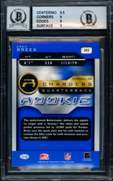 Drew Brees Autographed 2001 Quantum Leaf Rookie Card #202 San Diego Chargers BGS 9 Auto Grade Gem Mint 10 Beckett BAS #15681820