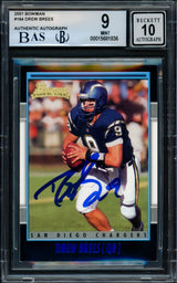 Drew Brees Autographed 2001 Bowman Rookie Card #164 San Diego Chargers BGS 9 Auto Grade Gem Mint 10 Beckett BAS #15681836