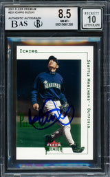 Ichiro Suzuki Autographed 2001 Fleer Premium Rookie Card #231 Seattle Mariners BGS 8.5 Auto Grade Gem Mint 10 #513/1999 Beckett BAS #15681288