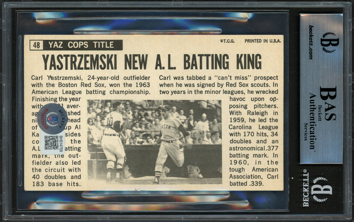 Carl Yastrzemski Autographed 1964 Topps Giants Card #48 Boston Red Sox Beckett BAS #15502094
