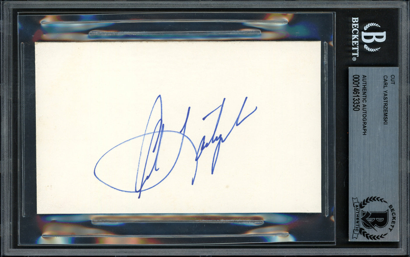 Carl Yastrzemski Autographed 3x5 Cut Signature Boston Red Sox Beckett BAS #14613350