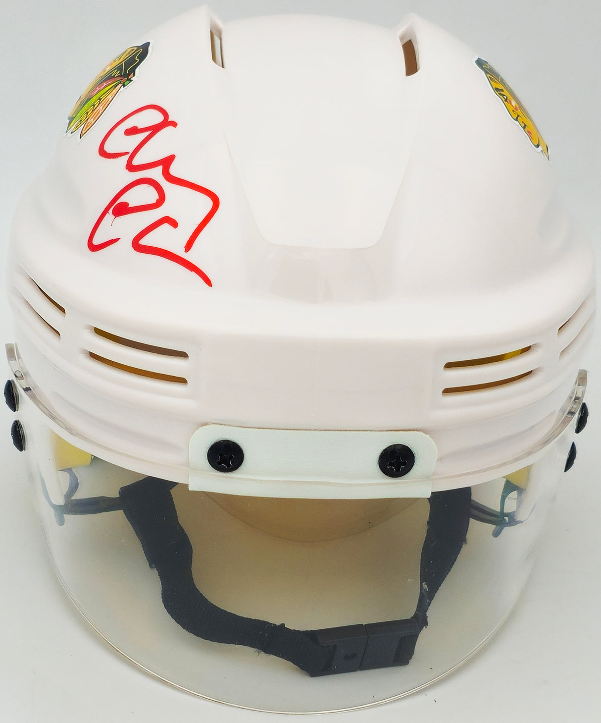 Chevy Chase Autographed Chicago Blackhawks White Speed Mini Helmet Christmas Vacation Logo Beckett BAS Witness Stock #232842