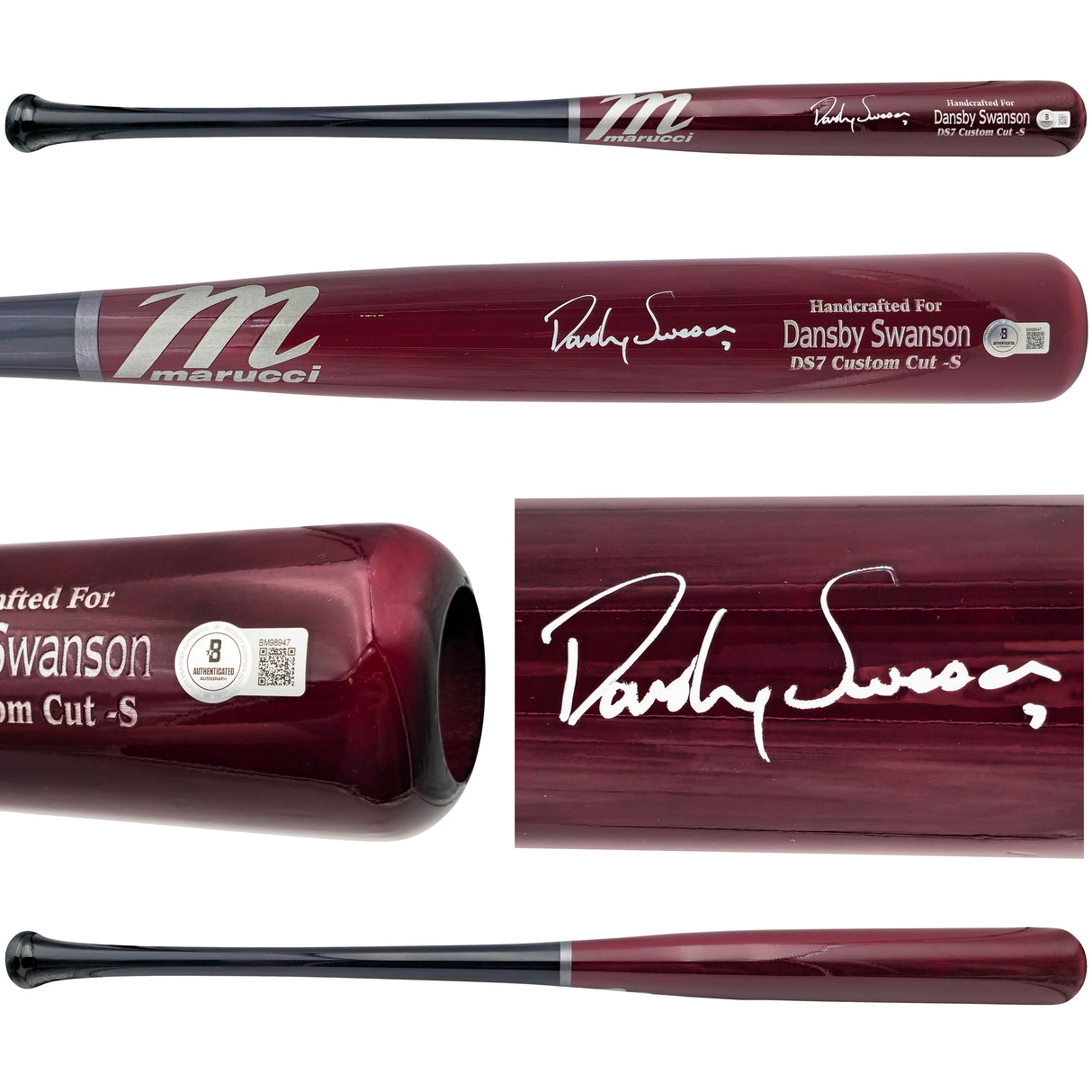 Dansby Swanson Autographed Red Marucci Player Model Baseball Bat Chicago Cubs Beckett BAS Witness Stock #232863