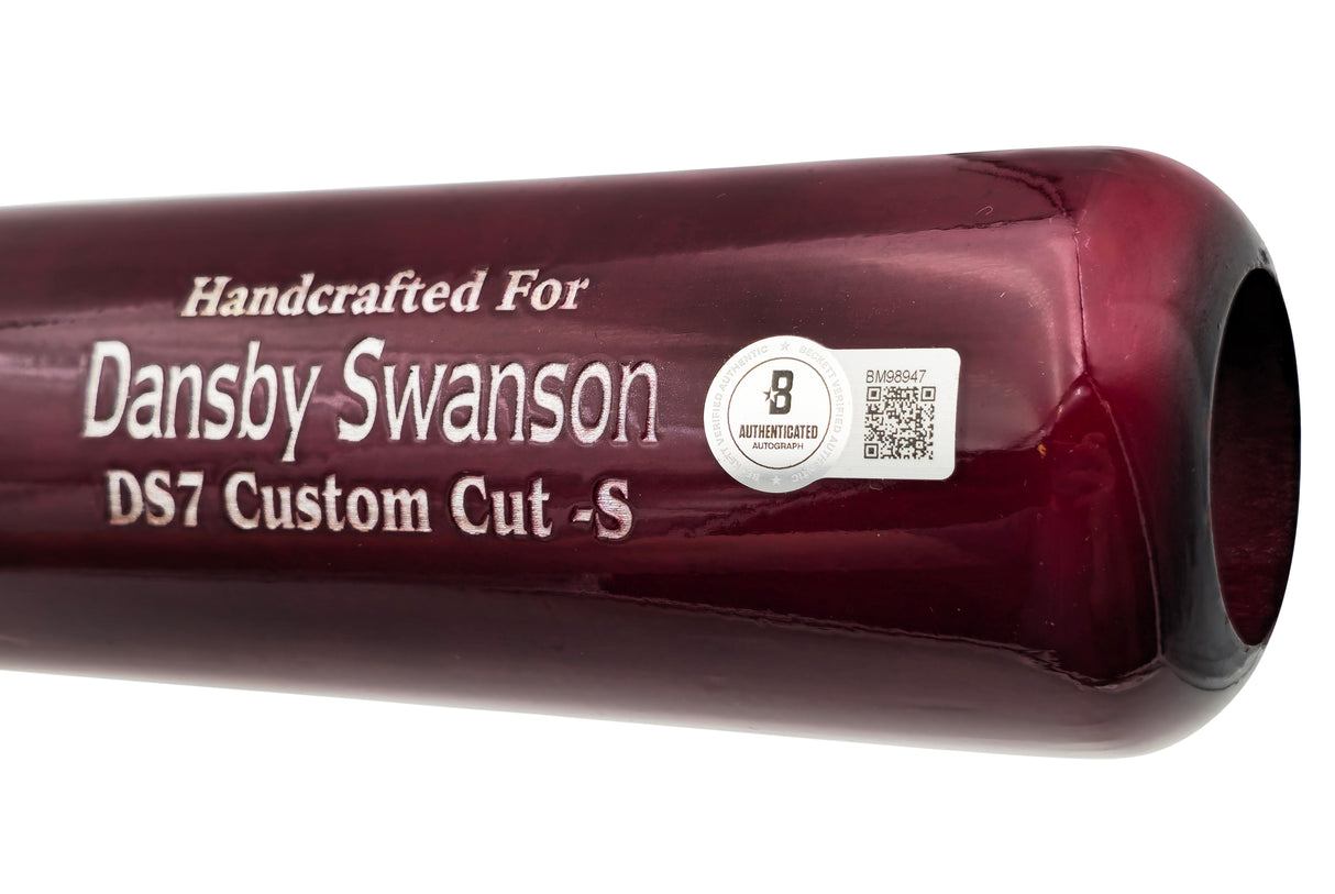 Dansby Swanson Autographed Red Marucci Player Model Baseball Bat Chicago Cubs Beckett BAS Witness Stock #232863