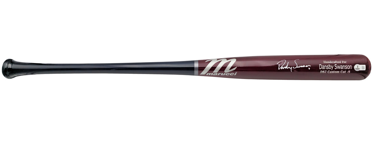 Dansby Swanson Autographed Red Marucci Player Model Baseball Bat Chicago Cubs Beckett BAS Witness Stock #232863