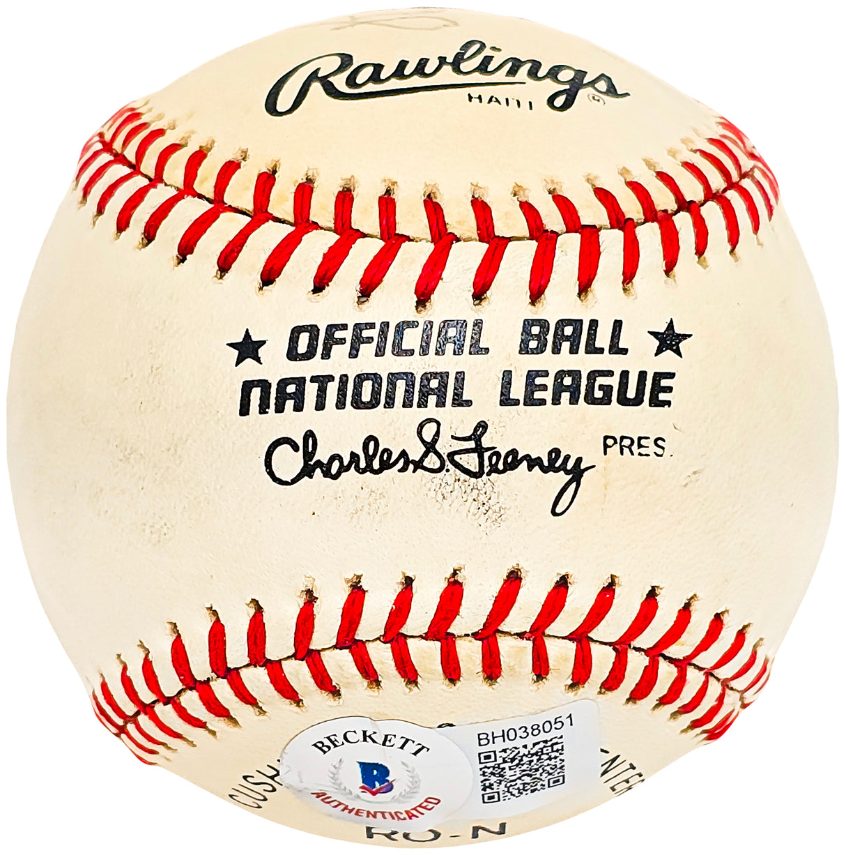 Riggs Stephenson Autographed Official Feeney NL Baseball Chicago Cubs Vintage Signature Beckett BAS #BH038051