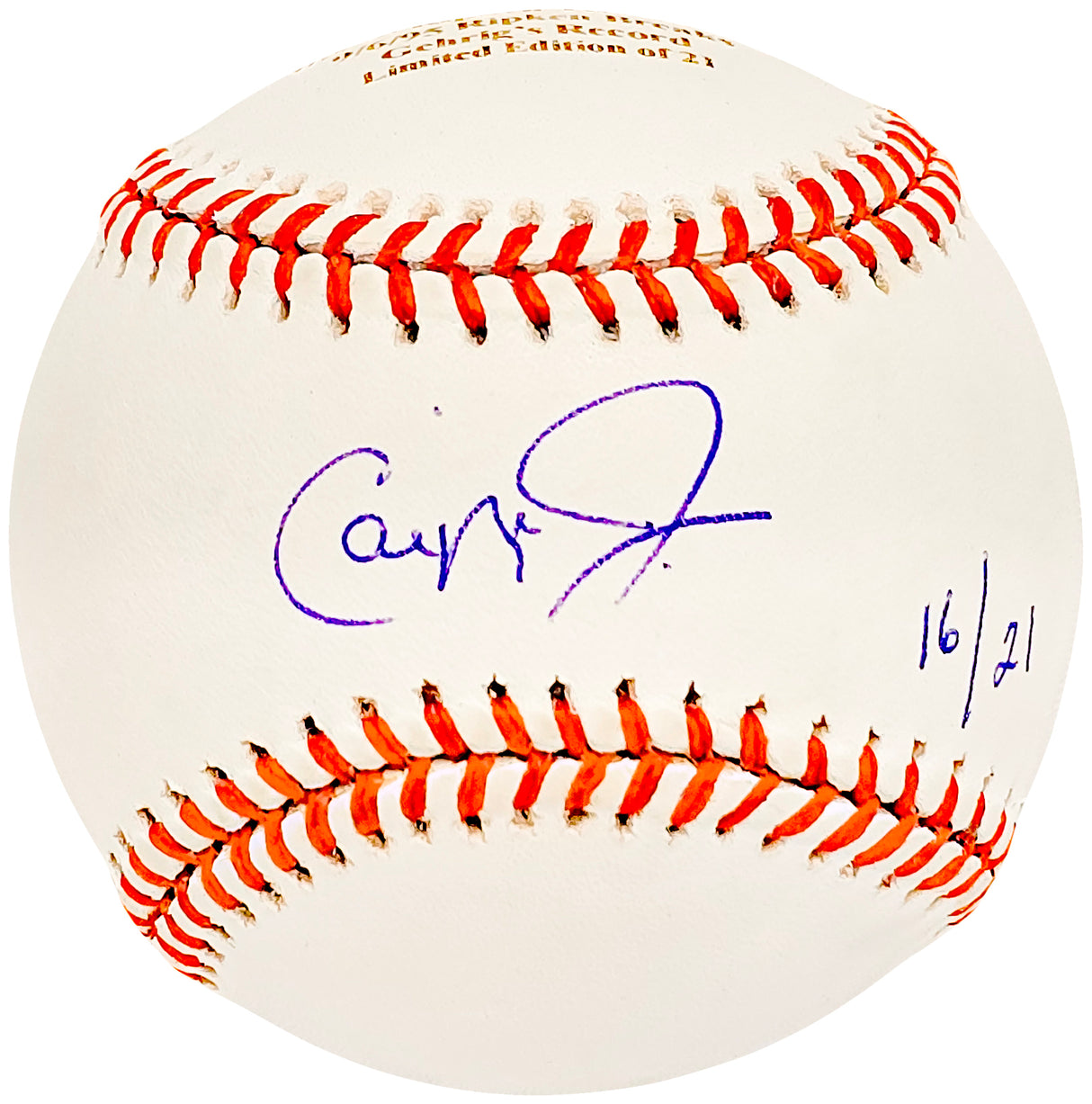 Cal Ripken Jr. Autographed Official Ironman Logo AL Baseball Baltimore Orioles #16/21 Steiner & MLB Holo #MR085230