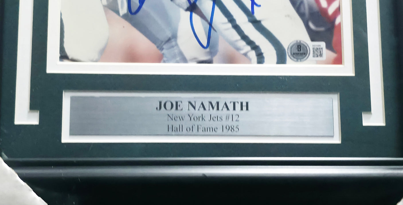 Joe Namath Autographed Framed 8x10 Photo New York Jets "Good Luck To You! x12" Beckett BAS QR #AE31690